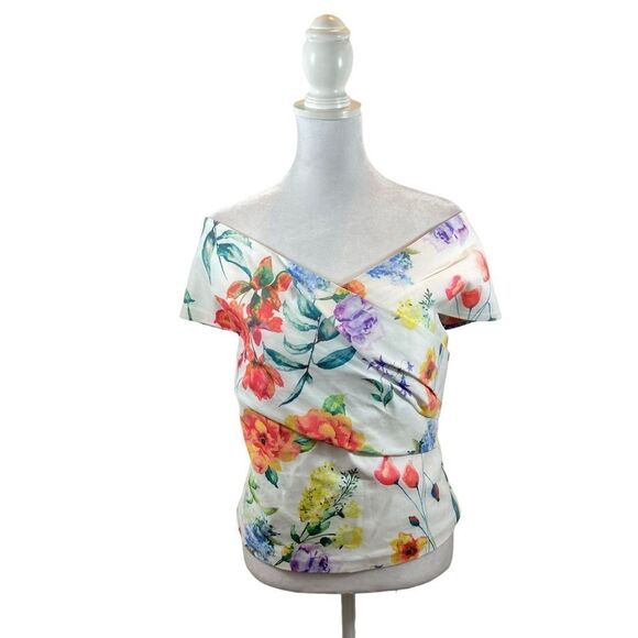 Curete Brand Ladies Floral Off the Shoulder Floral Print Blouse Size 4 - Picture 1 of 10